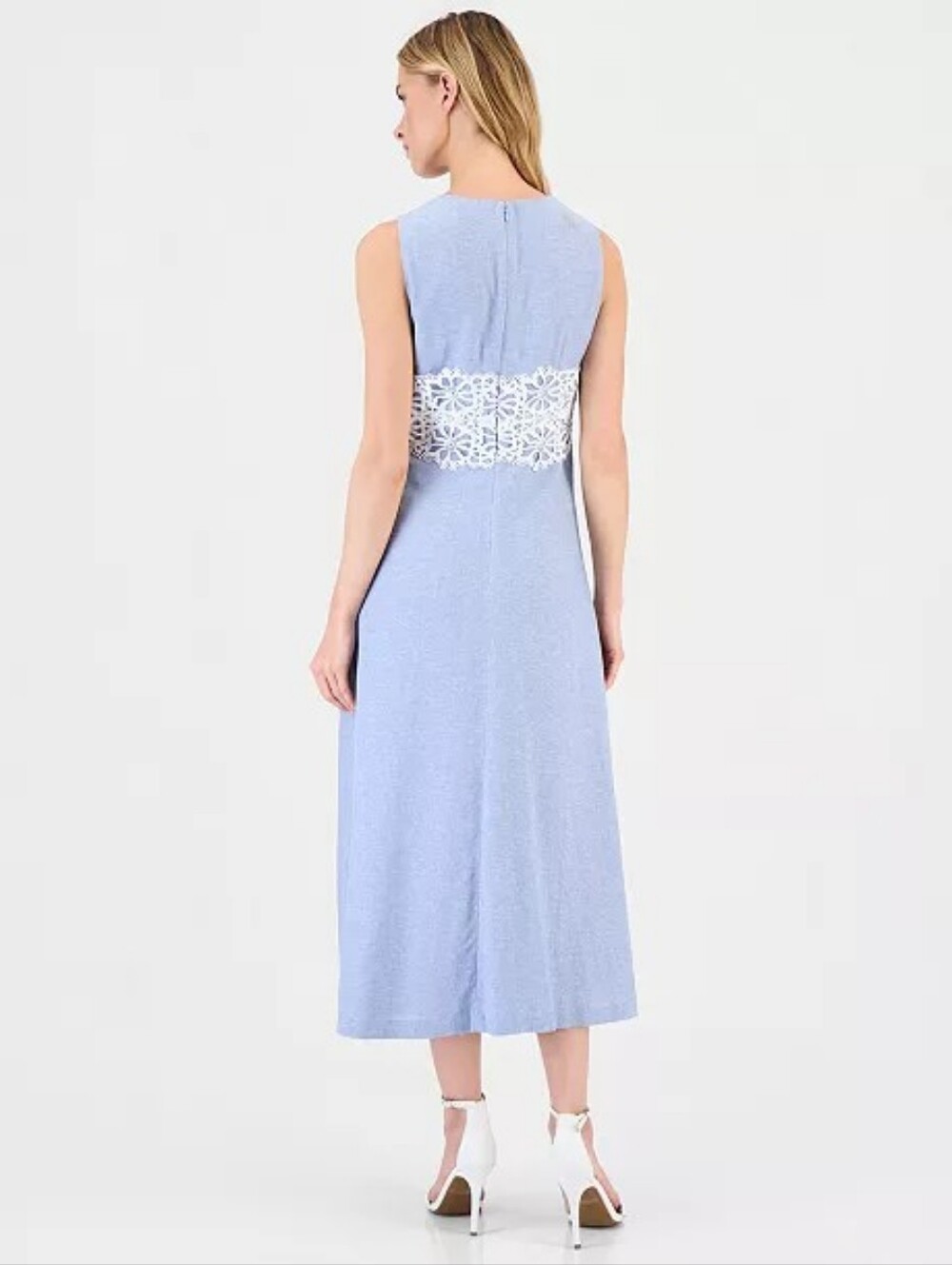 Anne Klein Linen Blend Lace Trimmed ALine Midi - Picture 5 of 6